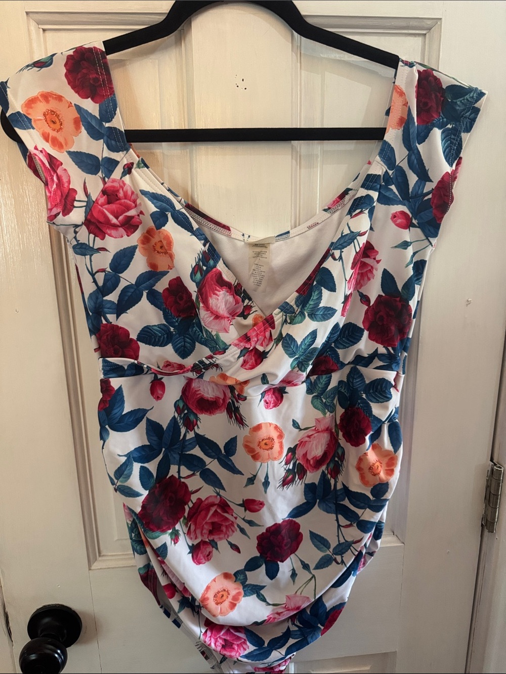 Pinkblush White Floral One-Piece maternity  Swimsuit with Pink & Blue Roses